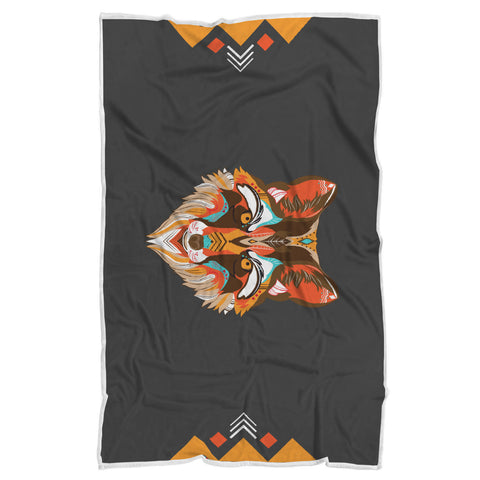 Tribal Wolf Sherpa Blanket