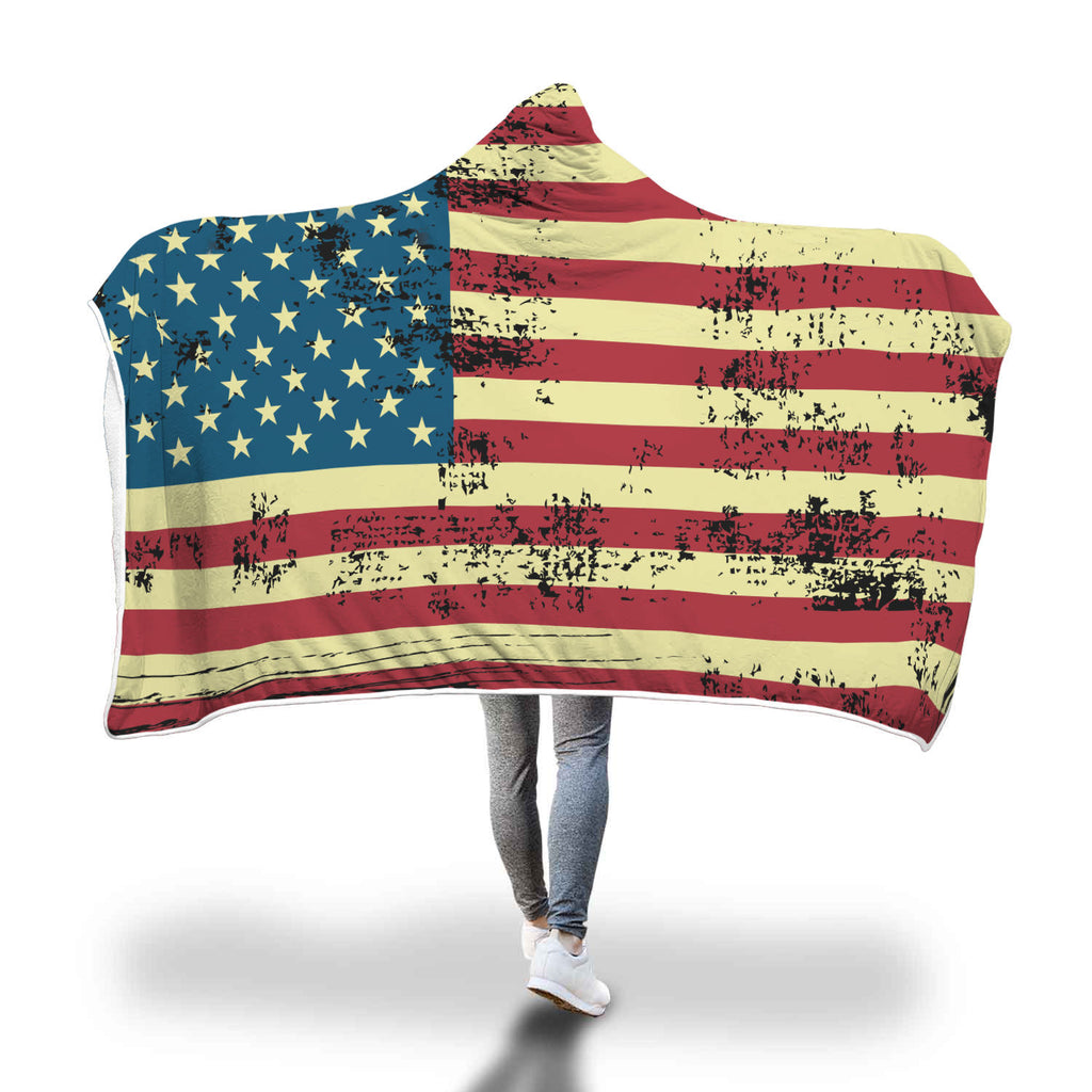 Distressed U.S.A Flag Hooded Blanket