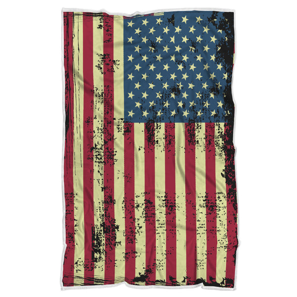 Distressed American Flag Sherpa Blanket