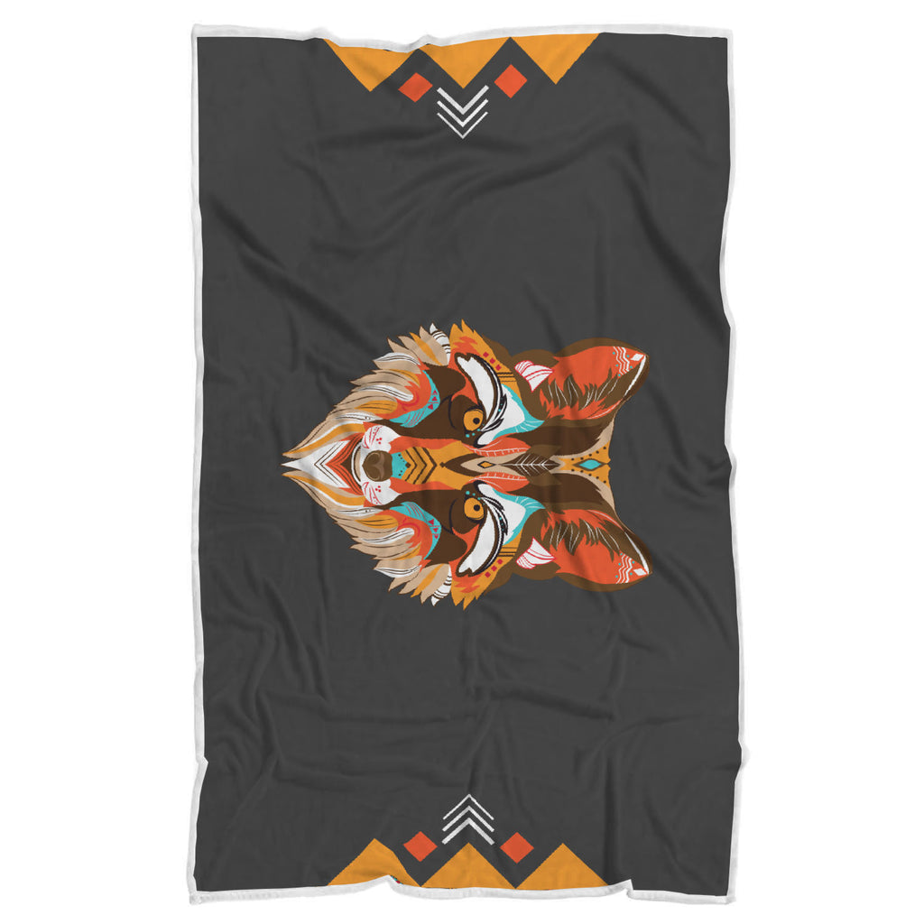 Tribal Wolf Sherpa Blanket